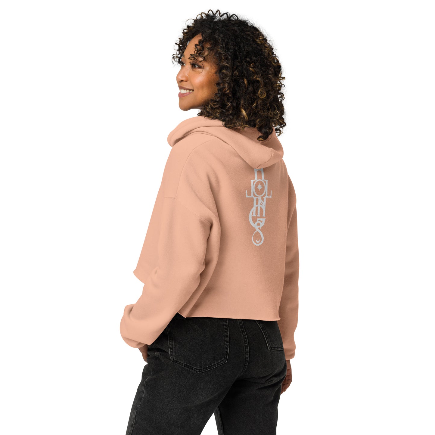 Hollings Sea Siren Embroidered Crop Hoodie in Peach