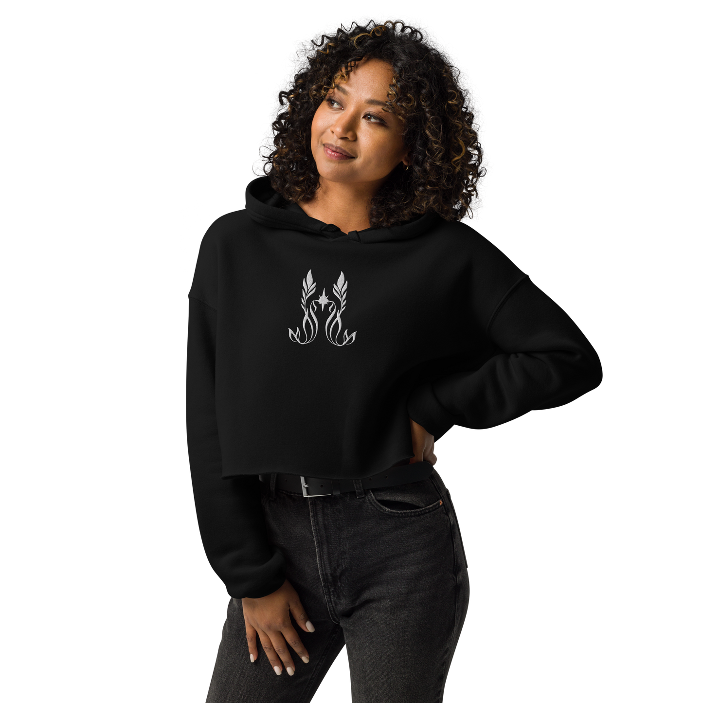 Hollings Embroidered Sea Siren  Crop Hoodie