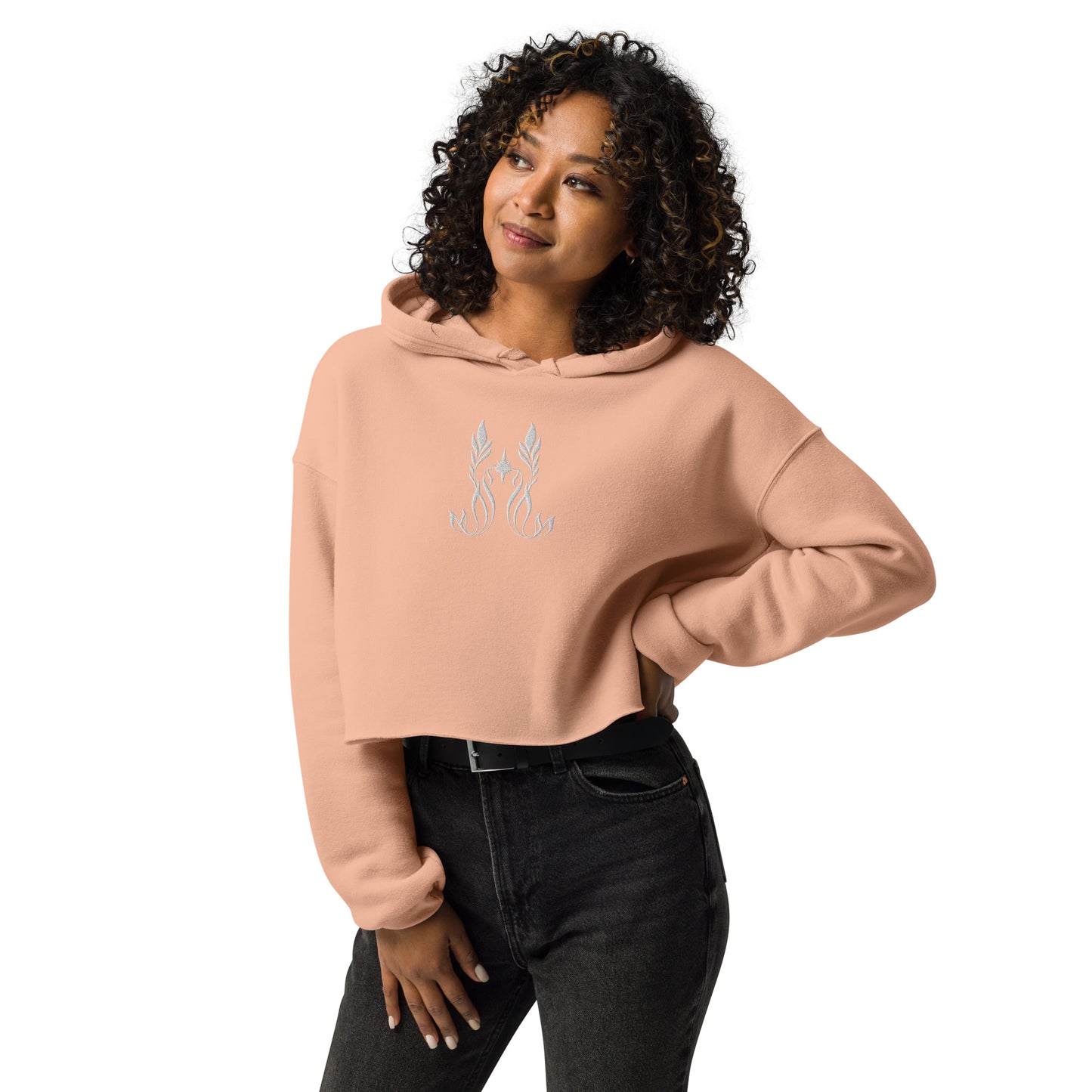 Hollings Sea Siren Embroidered Crop Hoodie in Peach
